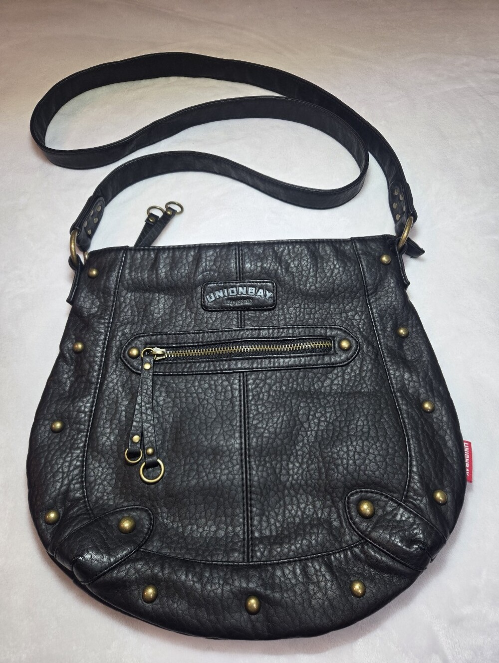 Unionbay Black Faux Pebbled Leather Brass Studded Crossbody Y2k Goth Grunge